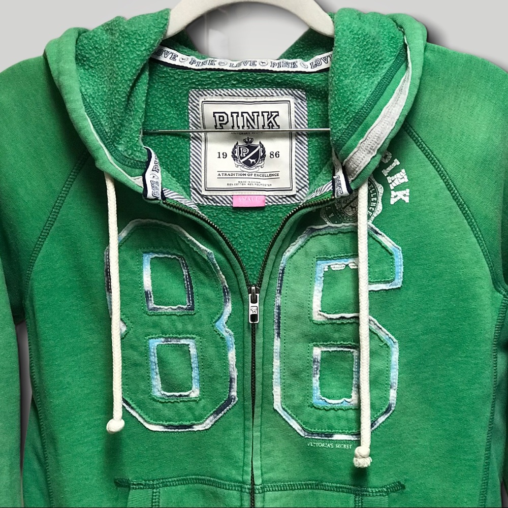 PINK by Victorias Secret - Green Zip Hoodie SM - Picture 3 of 6